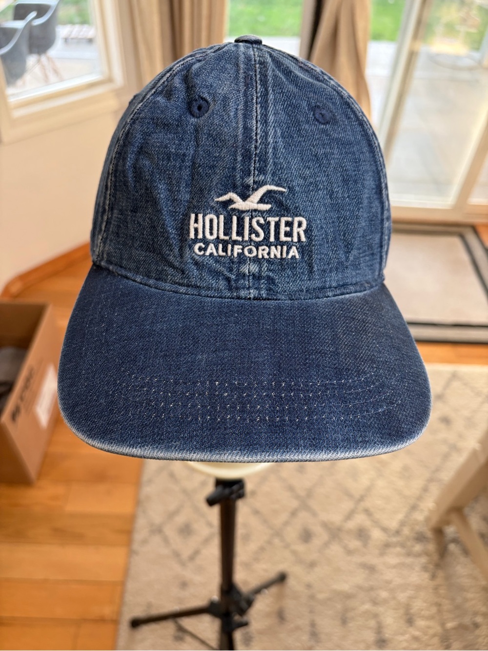 Hollister California Blue Denim Embroidered Logo Adjustable Baseball Hat - Picture 2 of 6